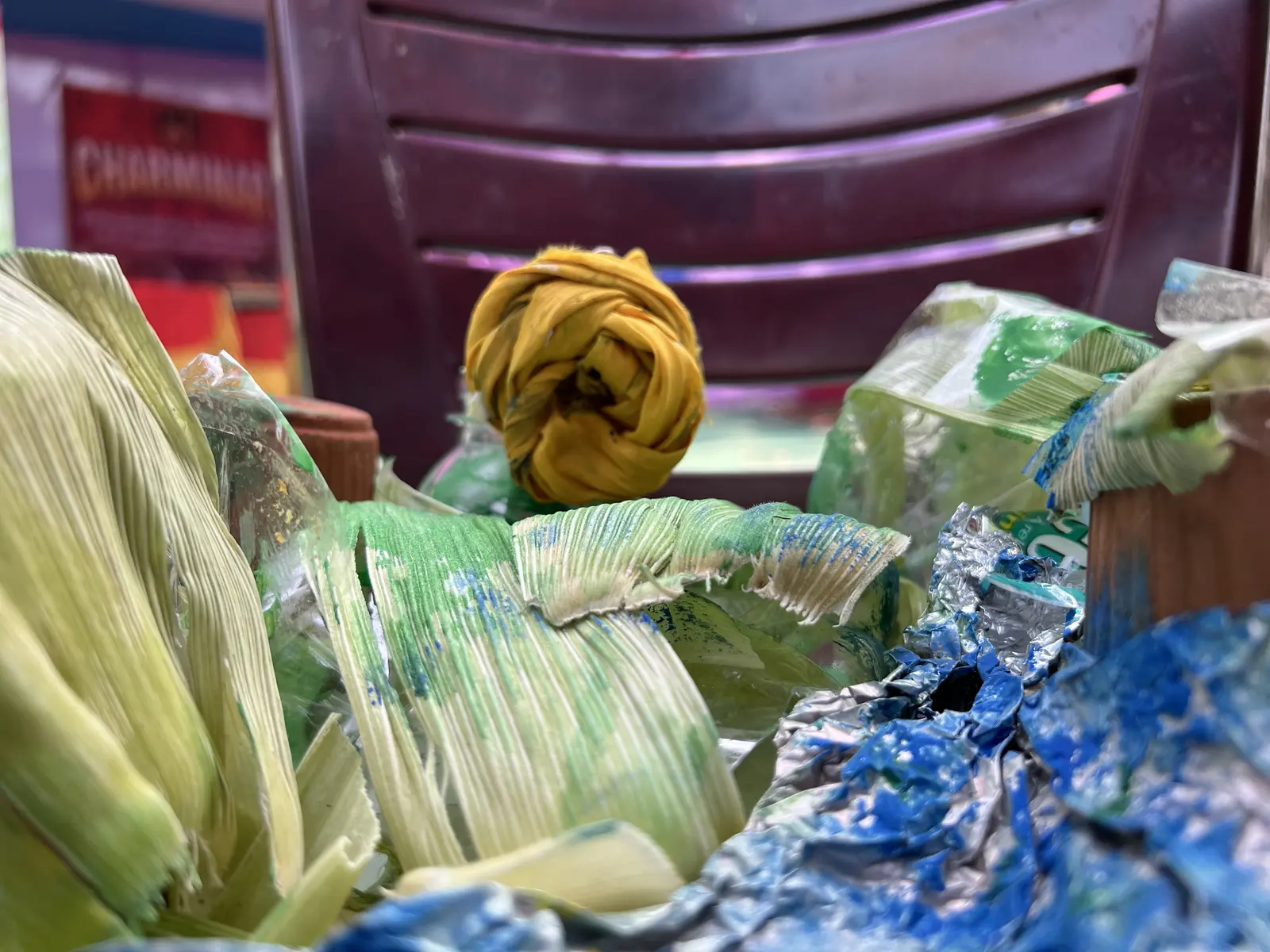Building a scenic model out of discarded material for a garbage-design contest.